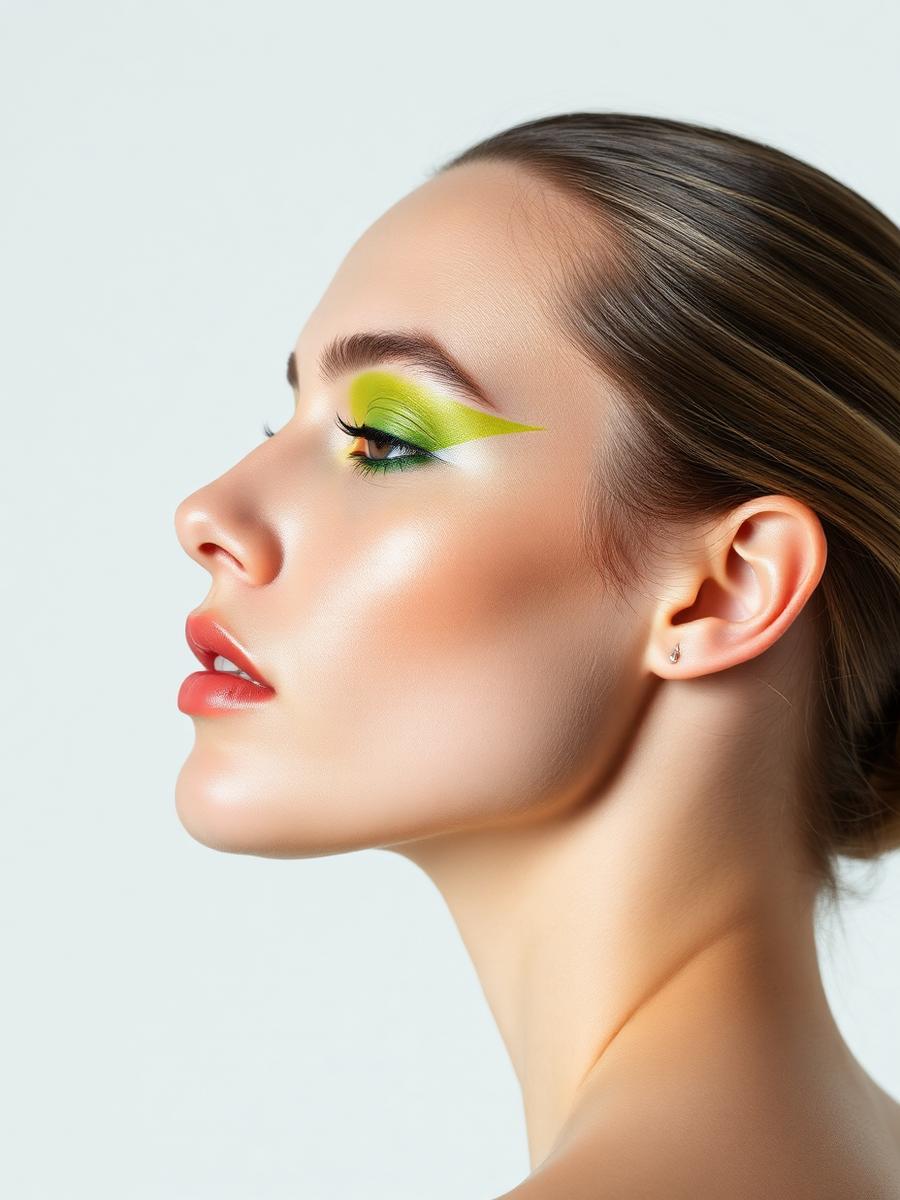 Chartreuse graphic eye on luminous skin