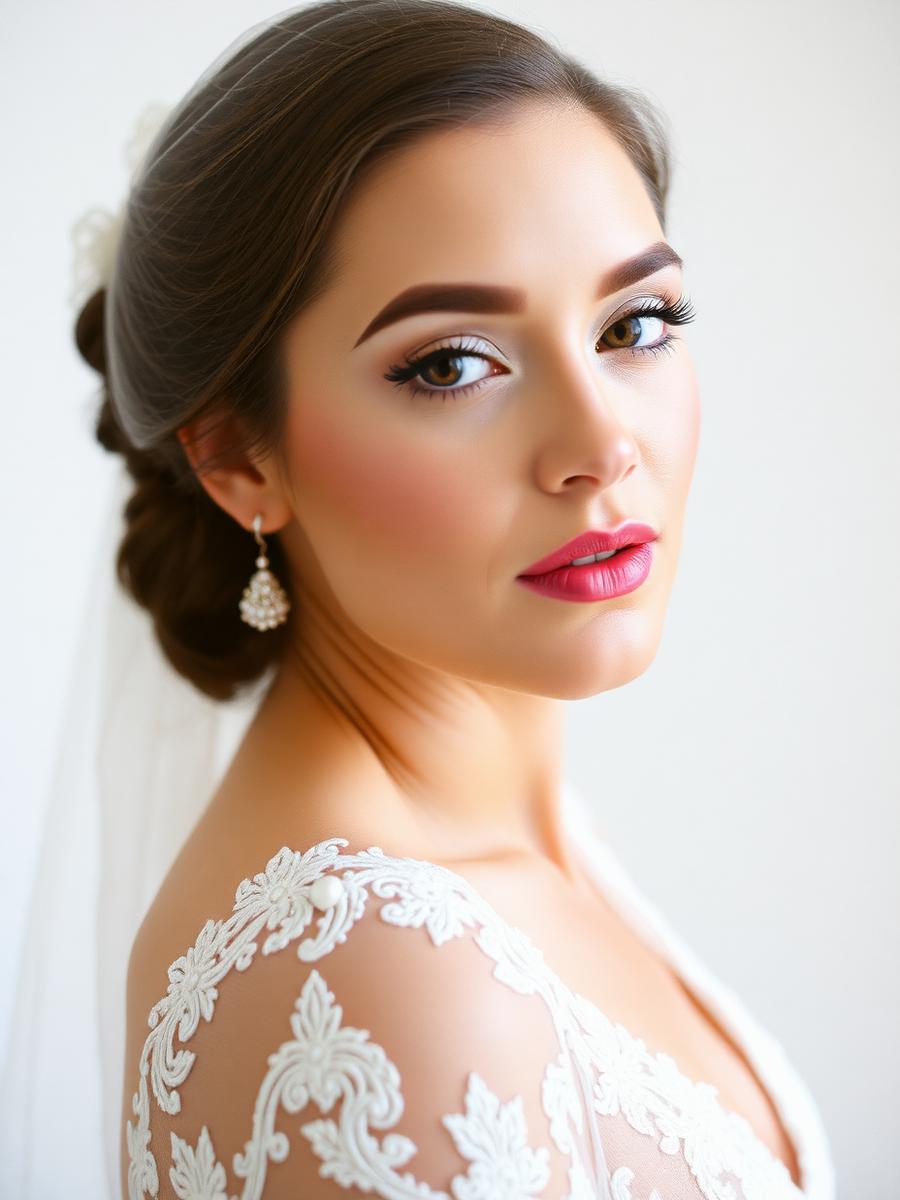 Soft luminous bridal makeup with veil